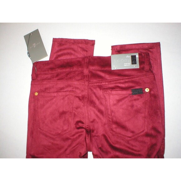 New Girls Jeans Skinny 7 for all mankind 14 NWT Pants Red Velour Velvet Leggings - Picture 3 of 4